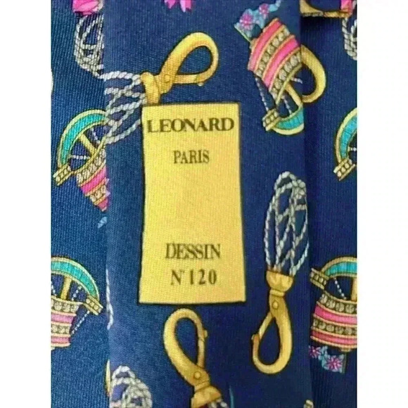 Leonard‎ Paris Silk Necktie Italy Blue N120 Designer Geometric Mens - Picture 3 of 8